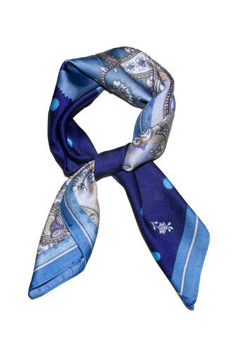 Skjerf Paisley og Prikker 70x70 - Blå