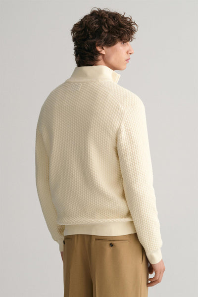 Textured Cotton Merino Half Zip - Cream