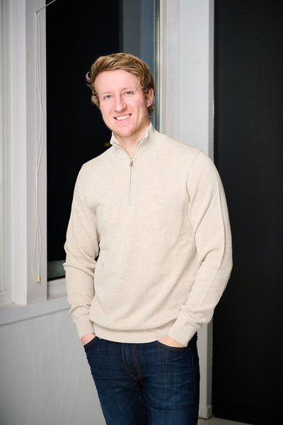 Cotton Pique Half Zip - Light Beige Melange