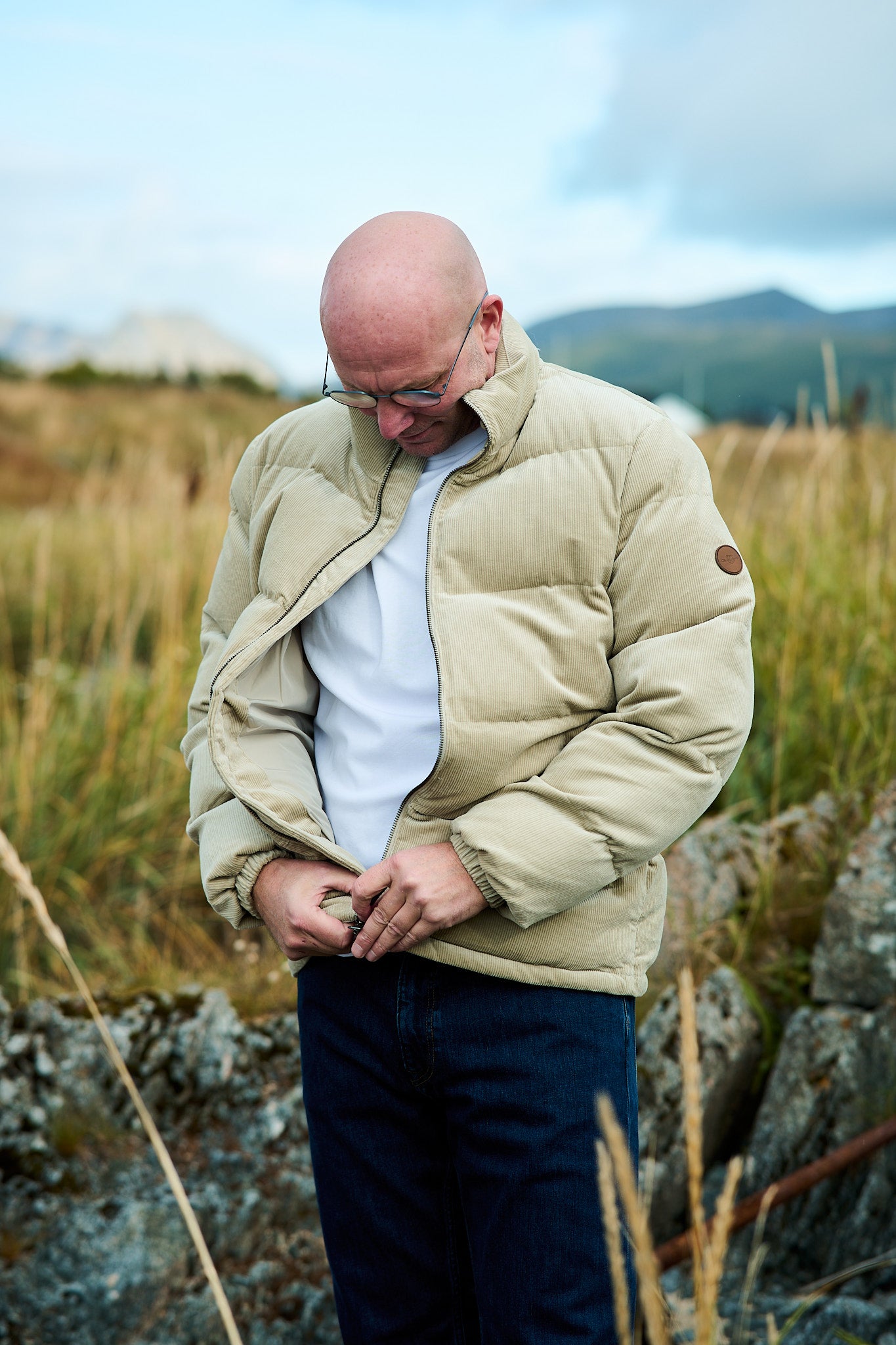 Cord Puffer Jacket - Greige