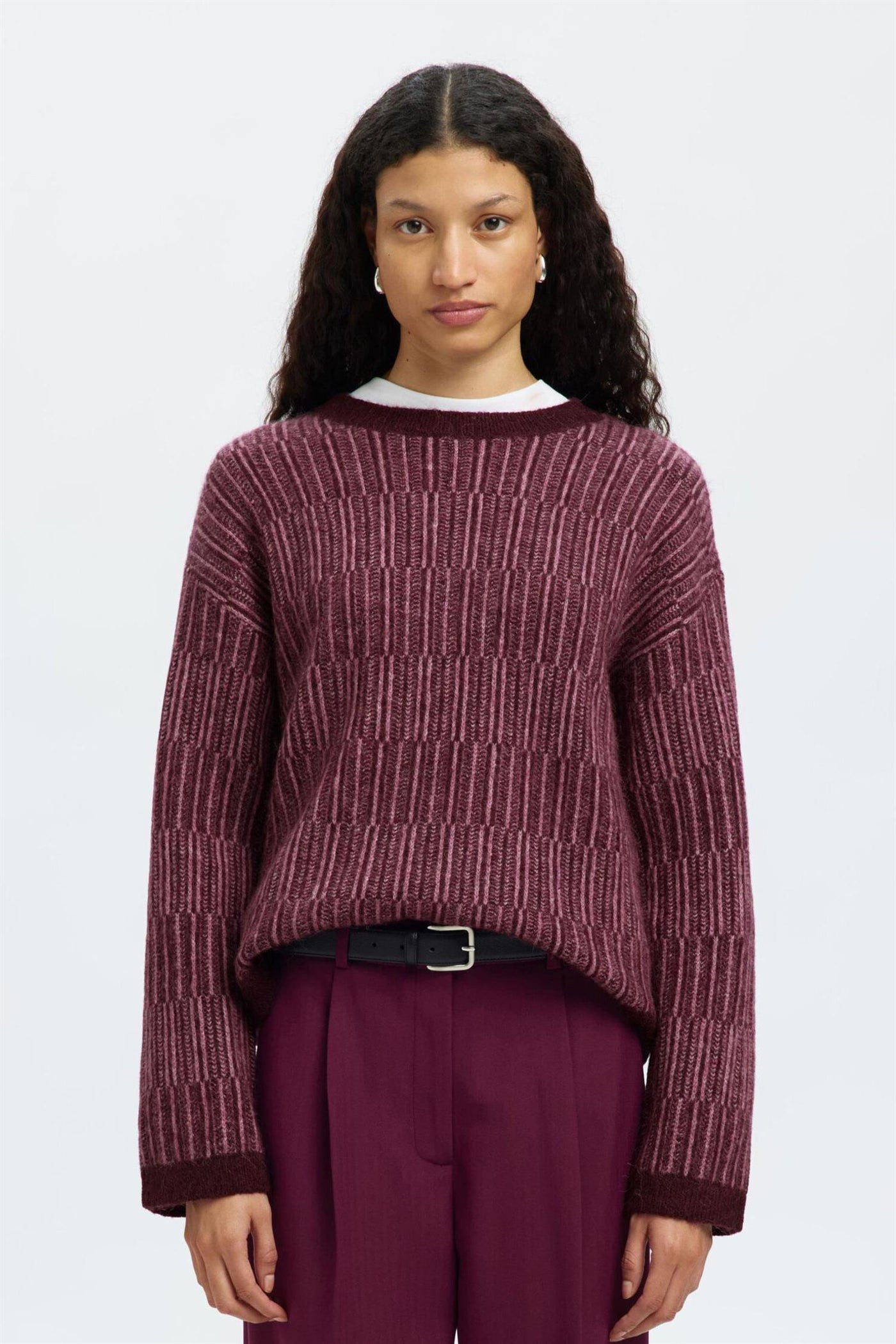 Alva Ls Knit Stripe O-neck - Fig