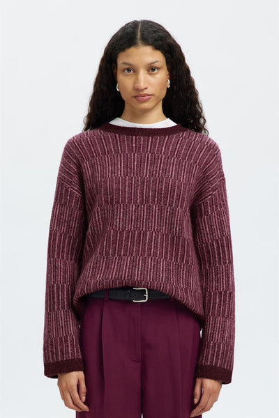 Alva Ls Knit Stripe O-neck - Fig