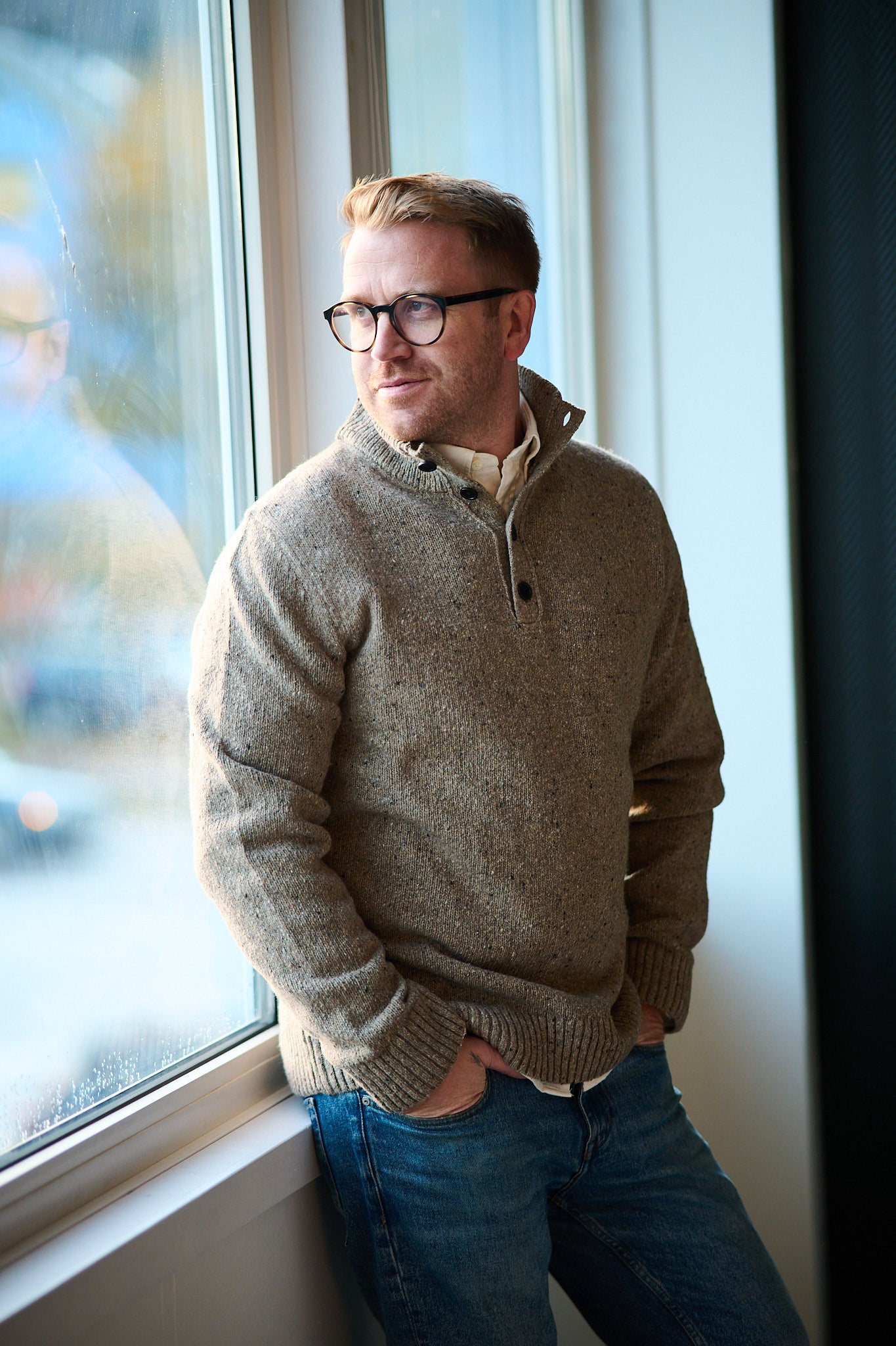 Wool Blend Neps Half Buttoned - Dk. Sand Melange