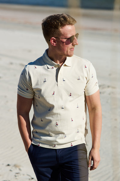 Embroidered Graphic Polo Cream