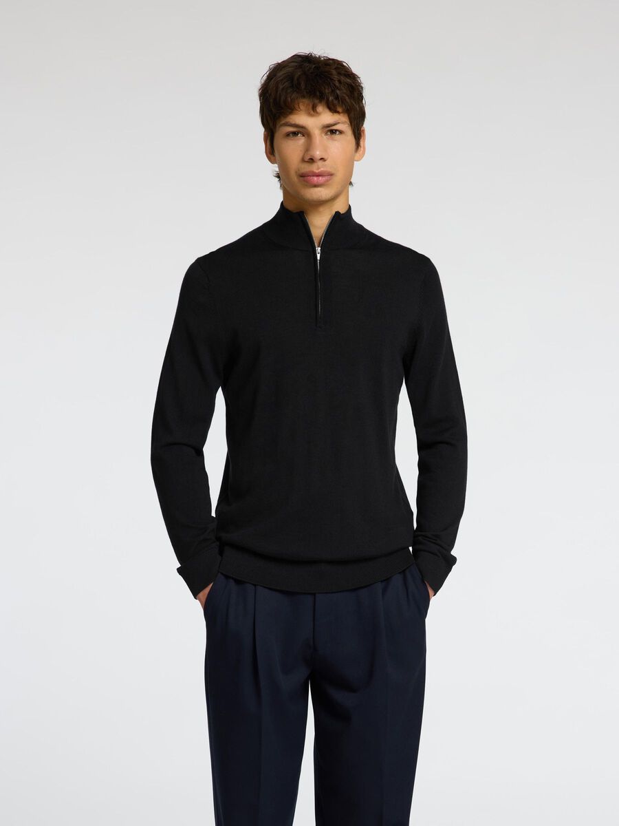 Tray LS Knit Merino Half Zip - Black