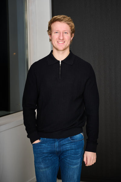 Cran LS Knit Structure Half Zip Polo - Black