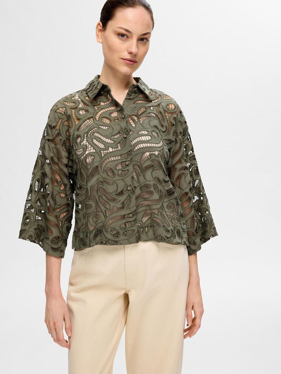 Allia 3/4 Cropped Broderi Shirt