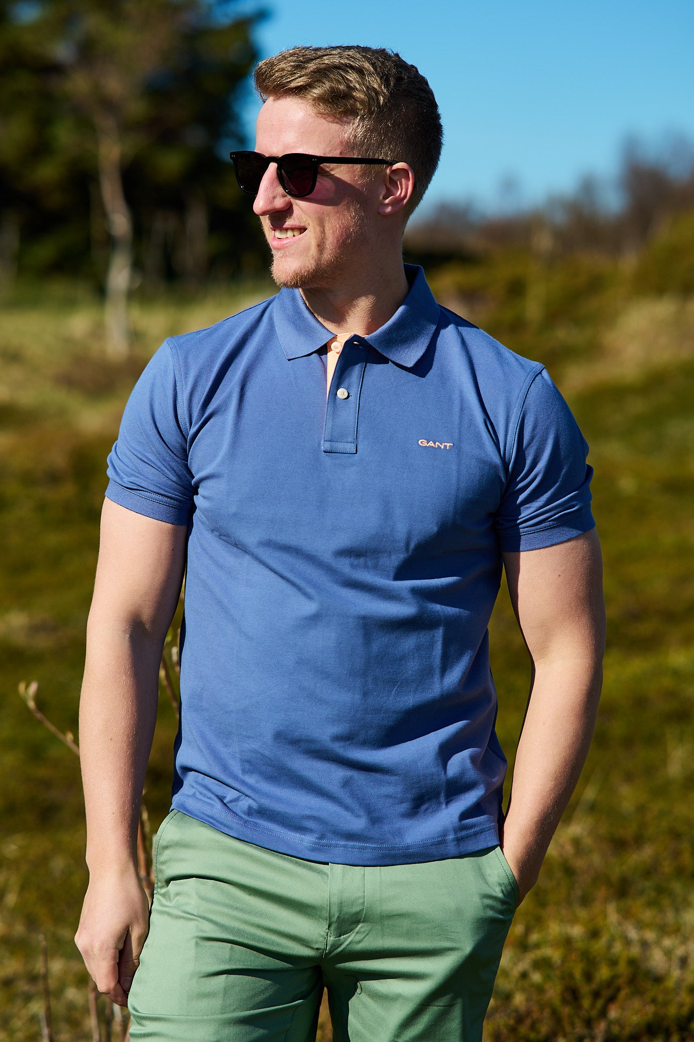 Contrast Pique SS Polo - Dusty Navy