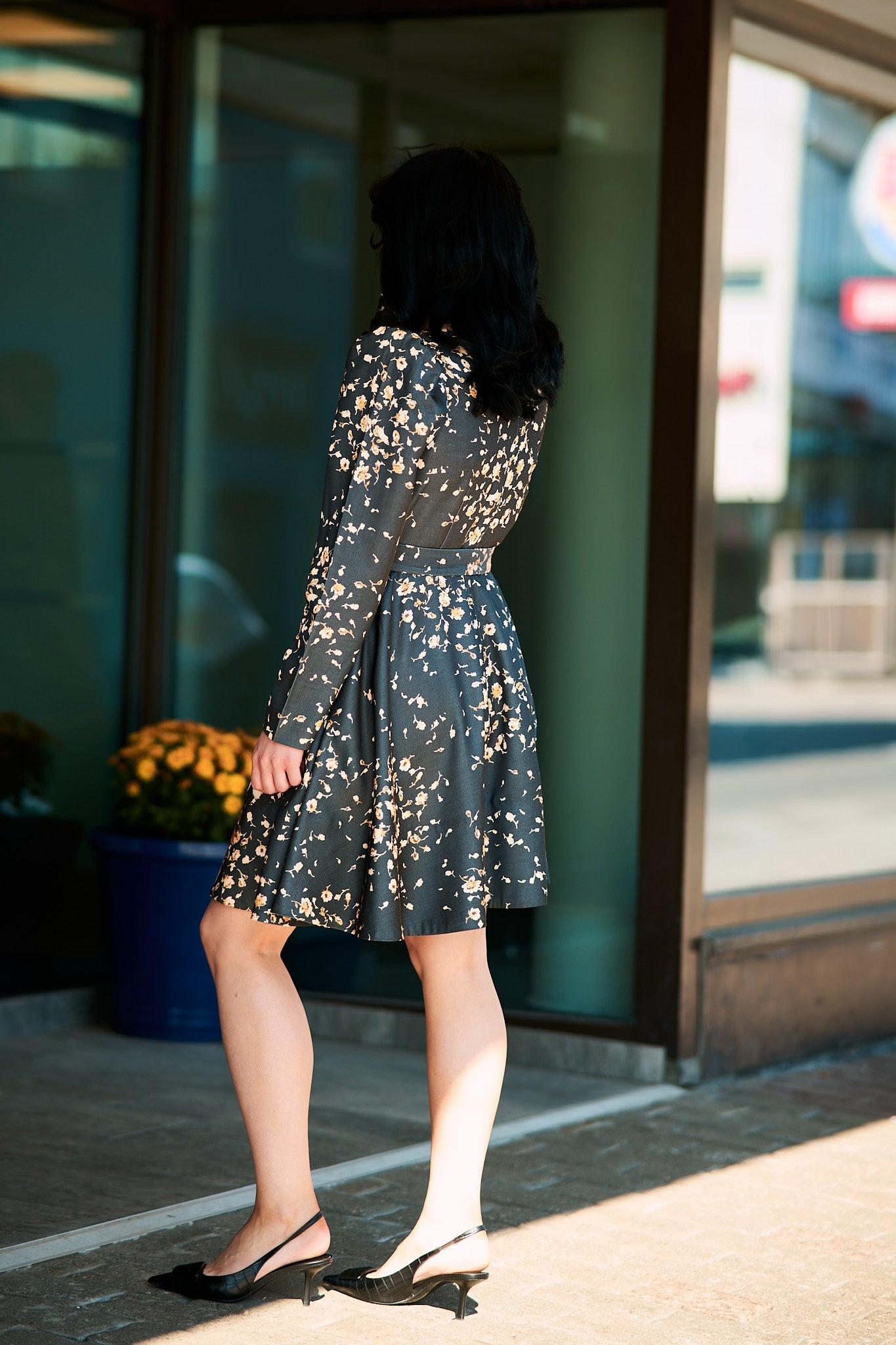 Tailord Satin Belt Dress - Black Roses