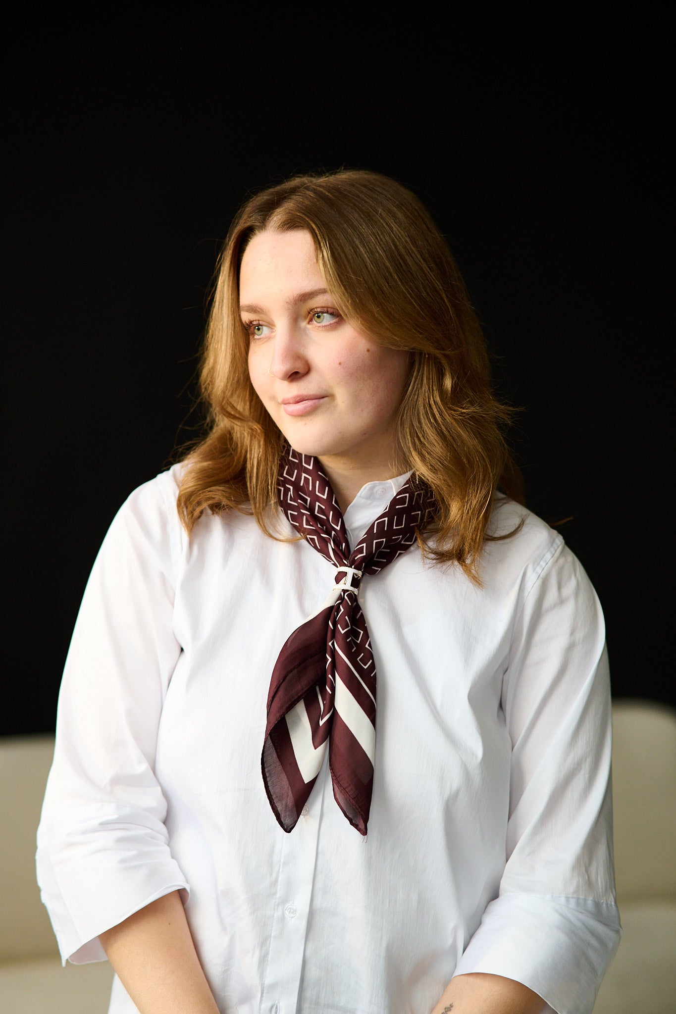 Skjerf 70x70 Mønster - Brun