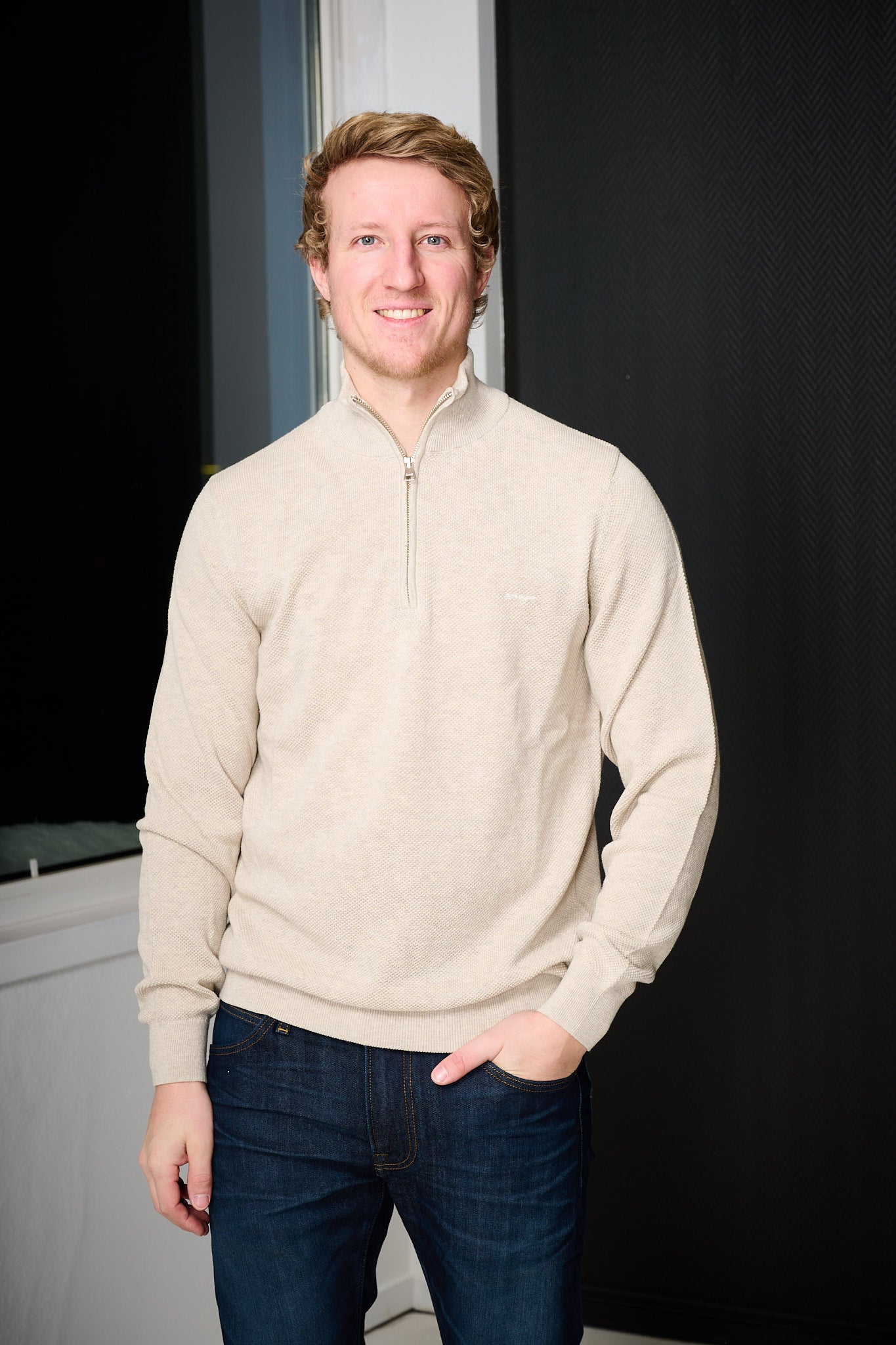 Cotton Pique Half Zip - Light Beige Melange