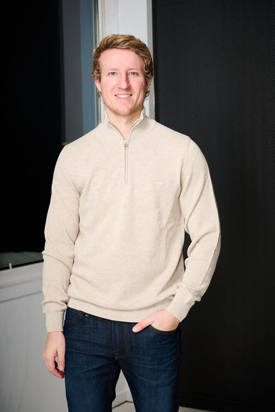 Cotton Pique Half Zip - Light Beige Melange