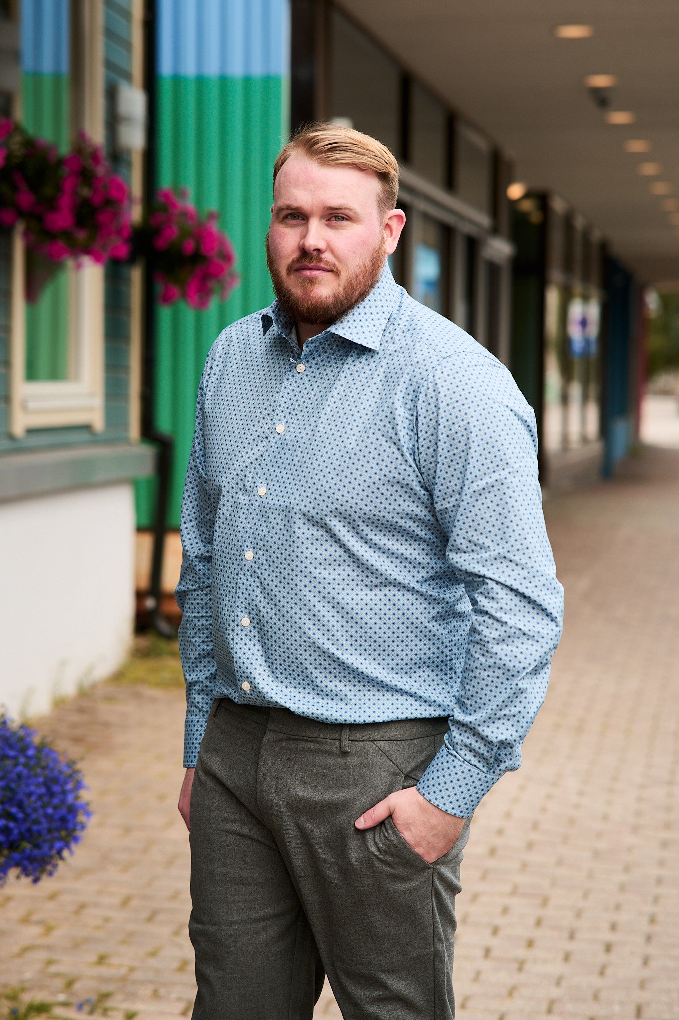 Micro Floral Print Shirt Slim Fit - Blue