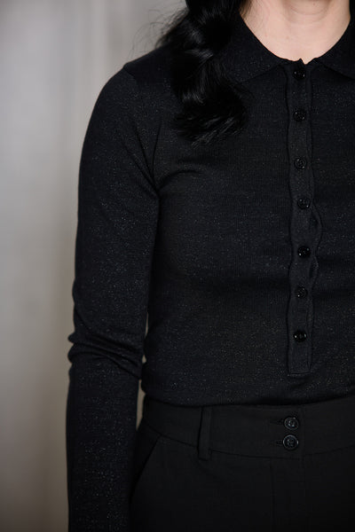 Lura LS Slim Knit Collar Neck - Black