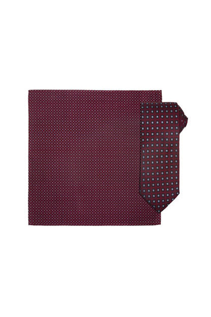 Silkeslips + Lommetørkle - Mønstret Vinrød