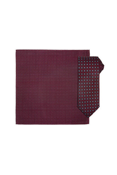 Silkeslips + Lommetørkle - Mønstret Vinrød