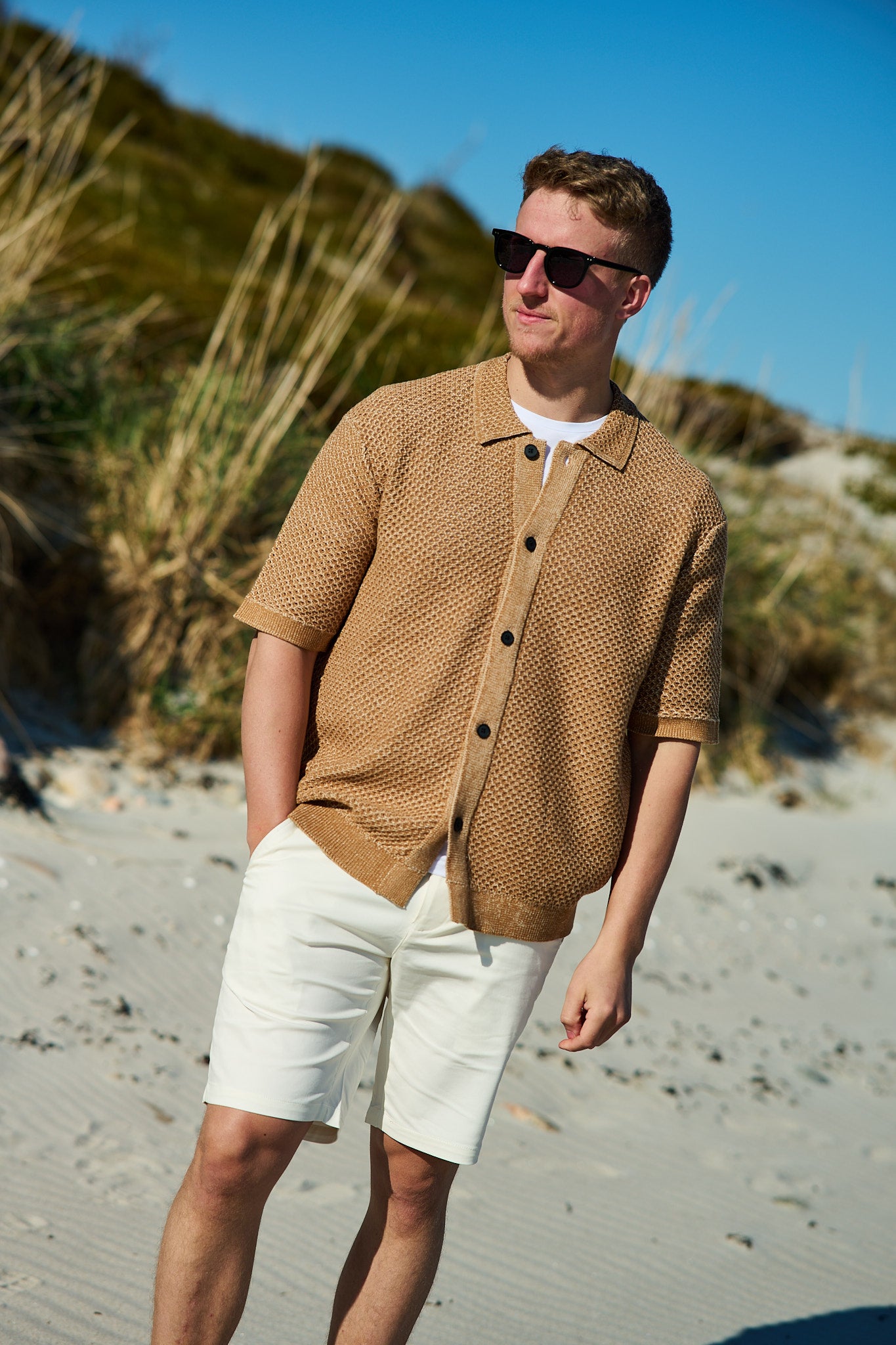 Ginger SS Knit Relaxed Polo Cardigan Chipmunk