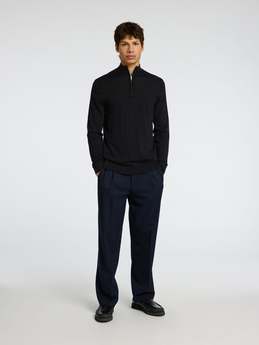 Tray LS Knit Merino Half Zip - Black