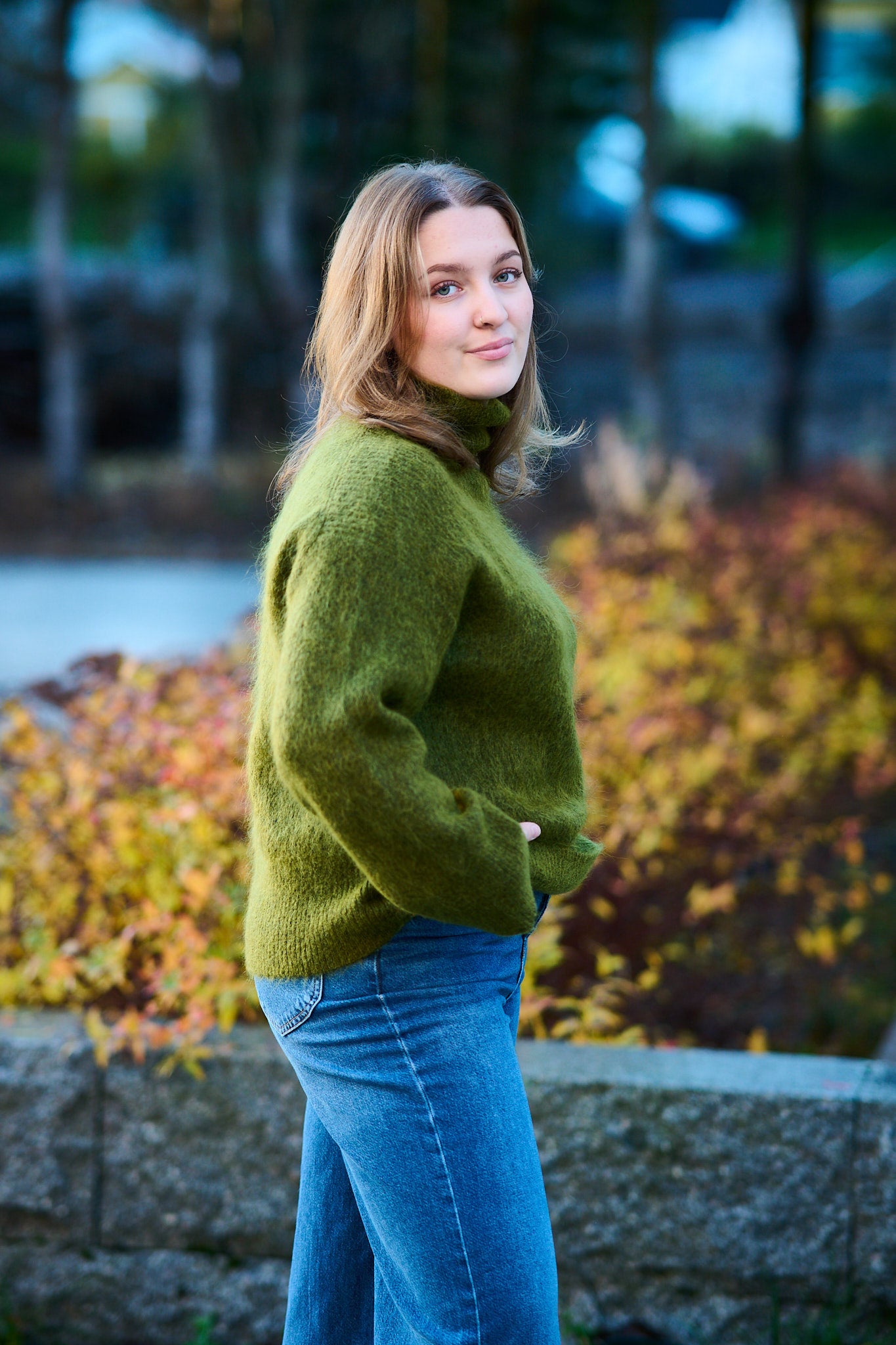 Mira Mohair LS Knit High-Neck - Avocado/Black Core