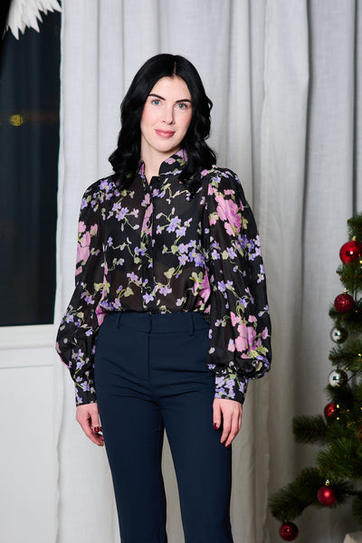 Striped Organza Blouse - Midnight Viola