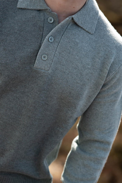 Reuben Ls Knit Relaxed Polo - Iceberg green melange