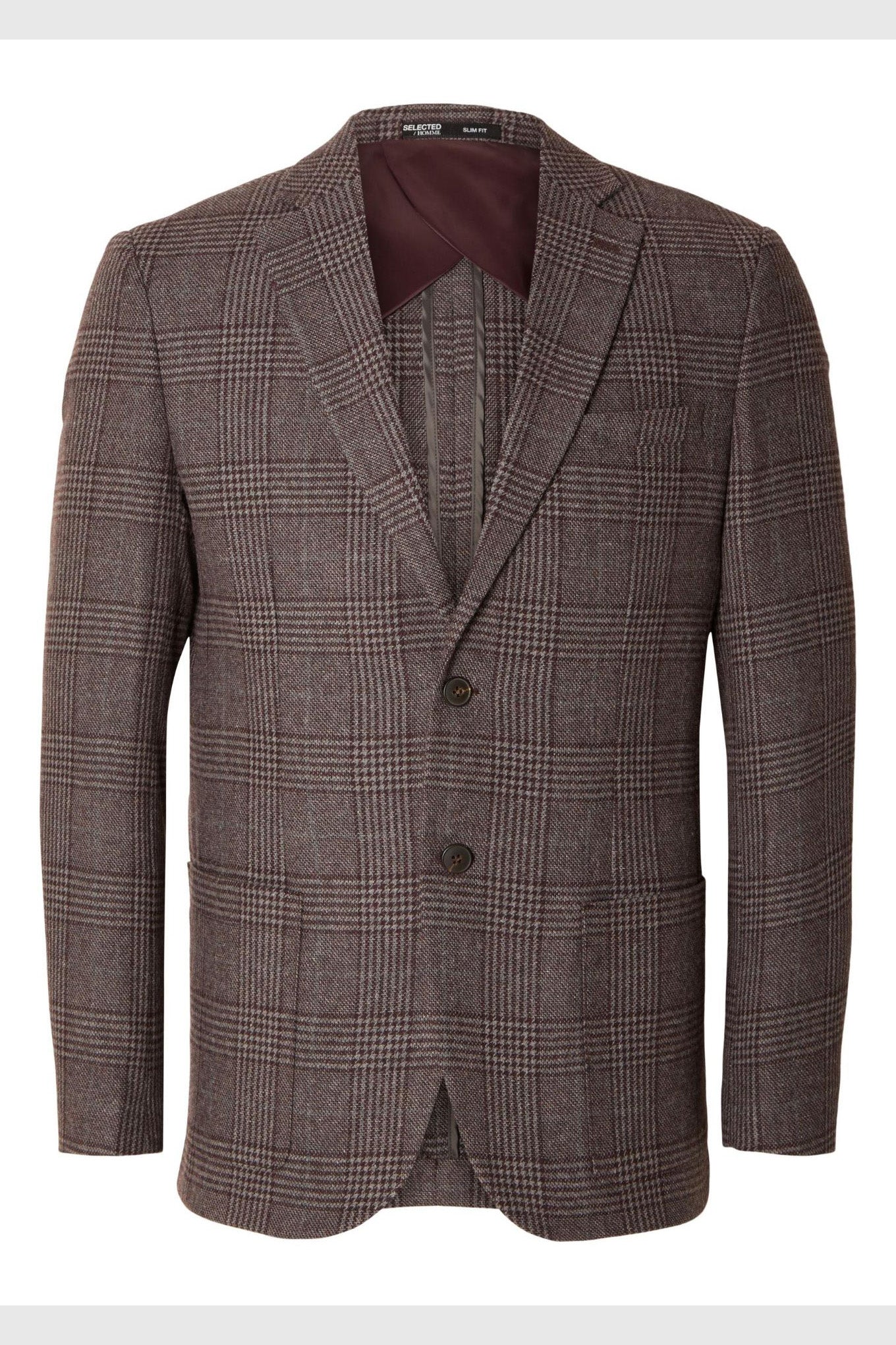 Slim-Callum Check Blazer - Dark Grey/Burgundy