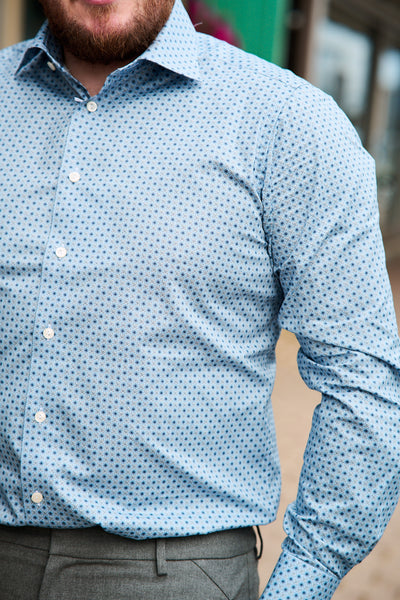 Micro Floral Print Shirt Slim Fit - Blue