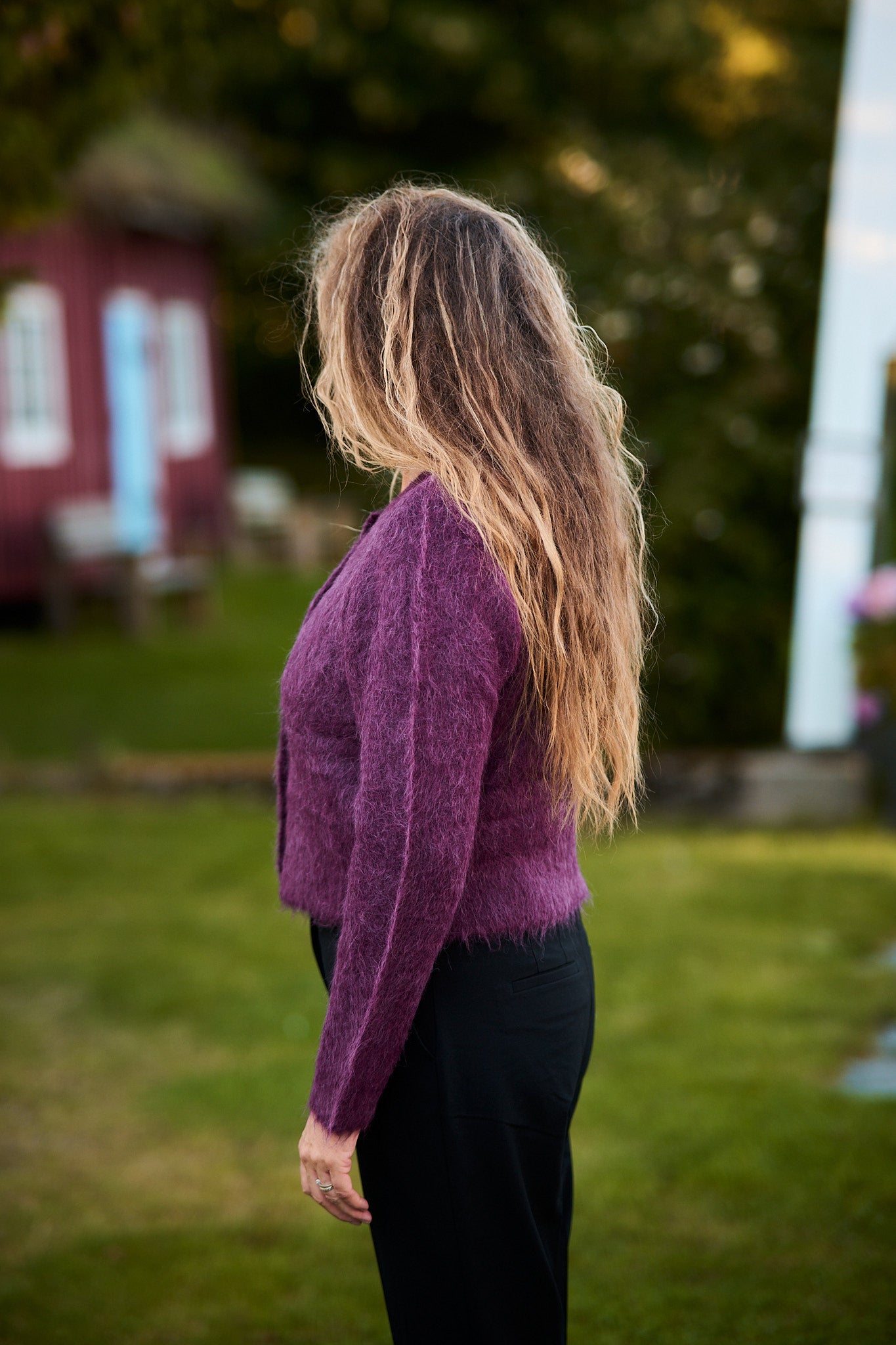 Hairy Knit Jacket - Burgundy