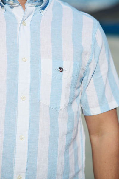 Reg Cotton Linen Stripe SS Shirt - Fresh Blue