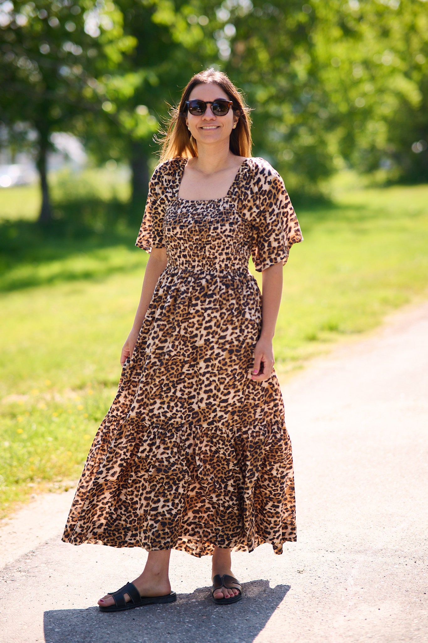 Dora SS AOP Ankle Dress Leopard