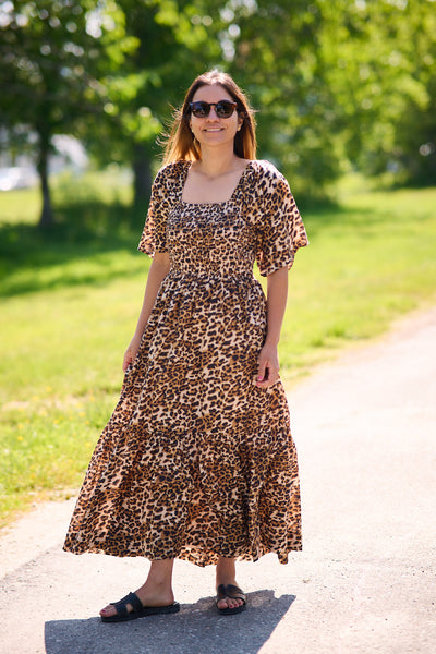 Dora SS AOP Ankle Dress Leopard