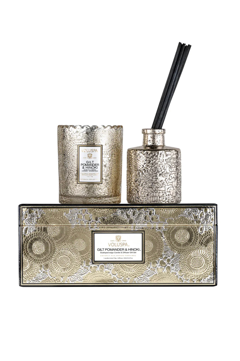 Scalloped Candle+Diffuser Gift Set - Gilt Pomander og Hinoki