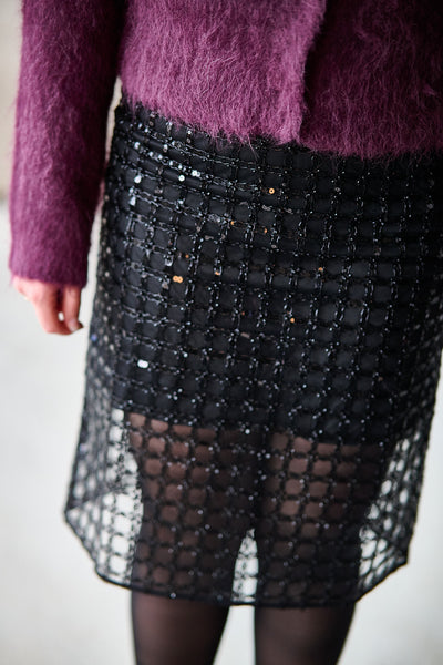 Laren HW Midi Sequins Skirt - Black