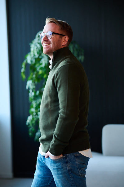 Dane Ls Knit Structure Half Zip - Forest night