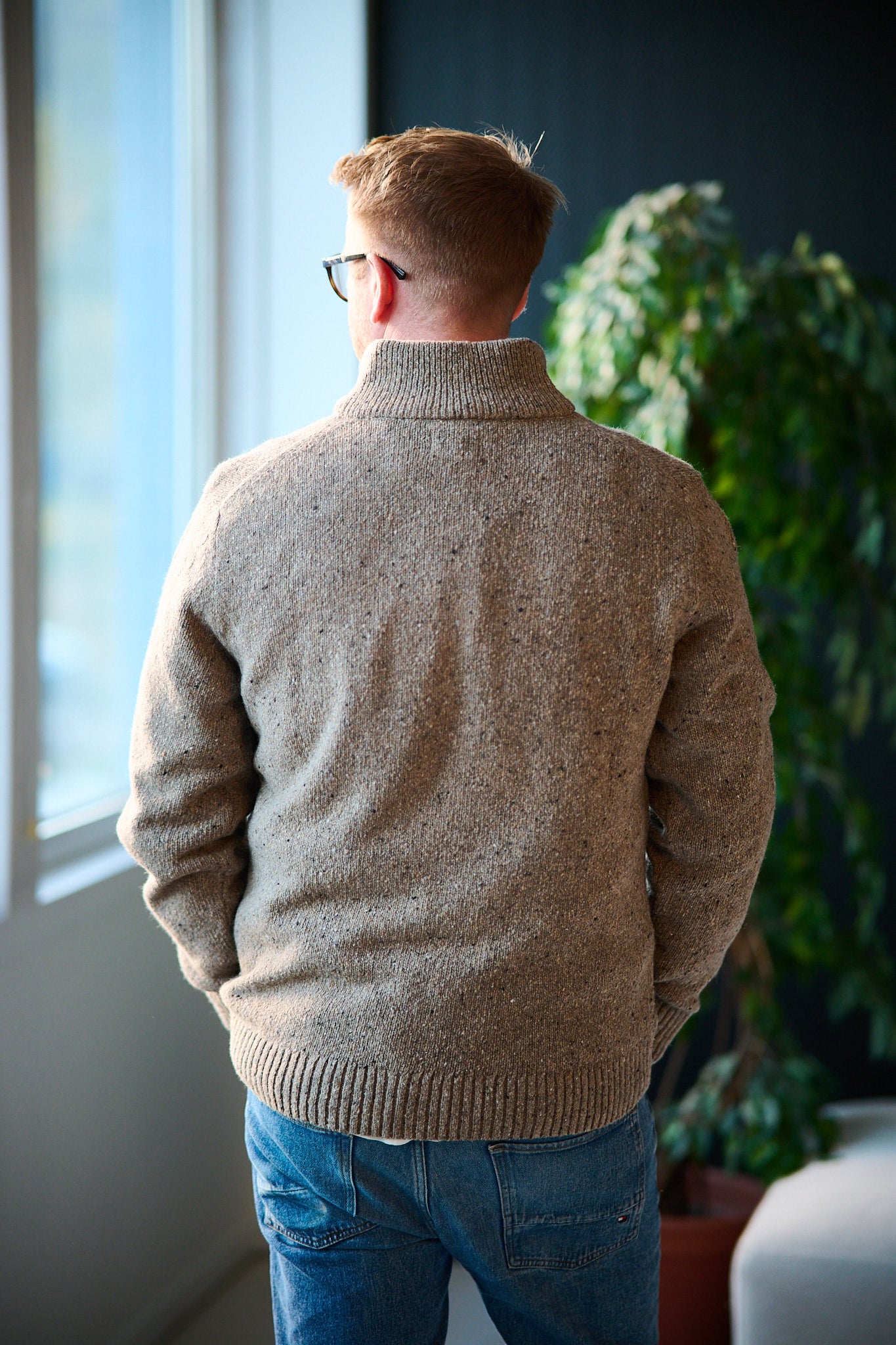 Wool Blend Neps Half Buttoned - Dk. Sand Melange