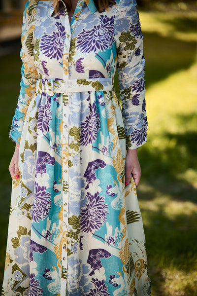 Jacquard Midi Dress Blue Birds