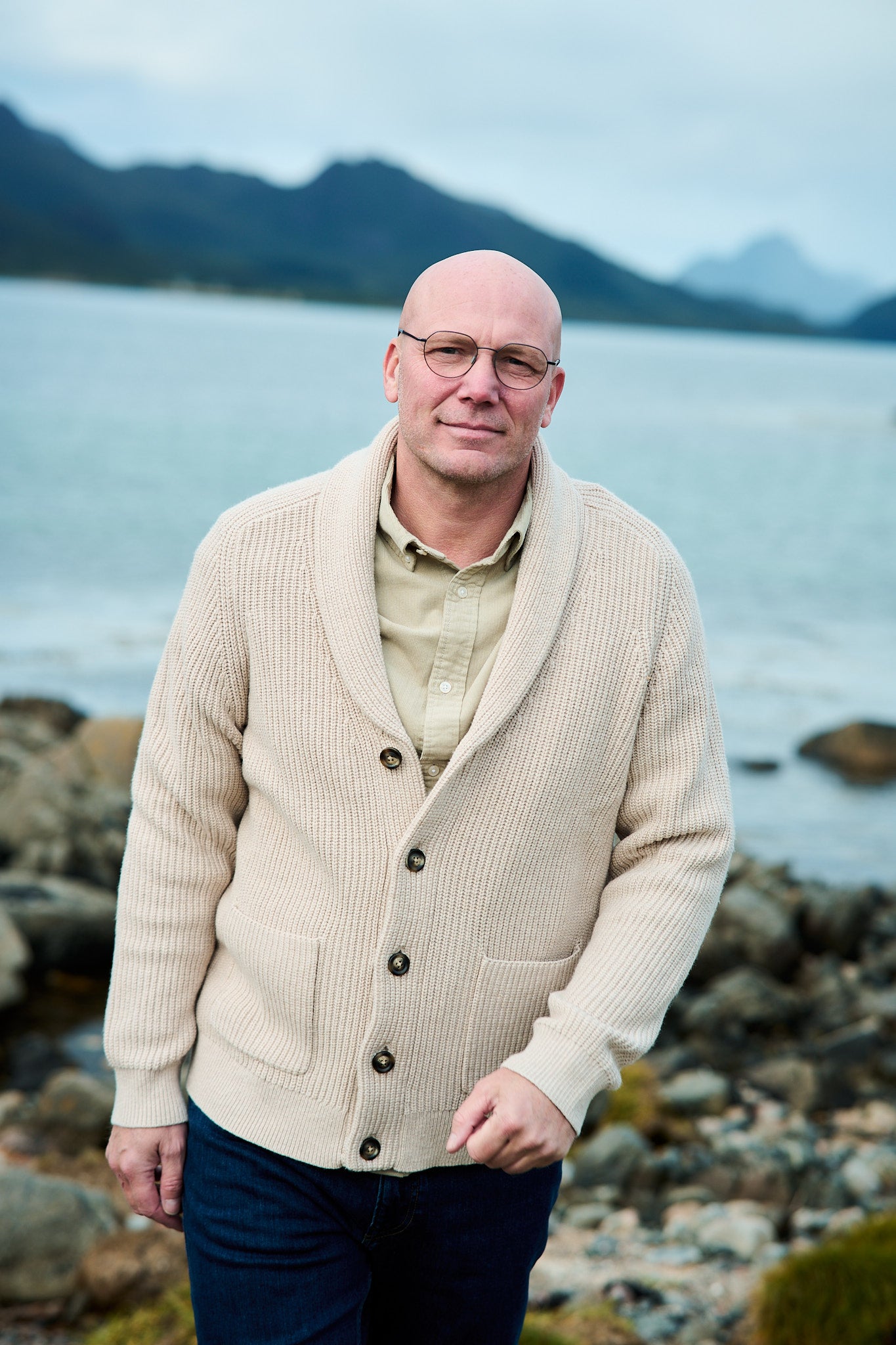 Wool Blend Shawl Collar Cardigan - Light Beige Melange