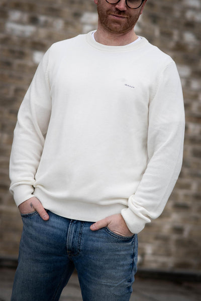 Cotton Pique C-Neck - Eggshell