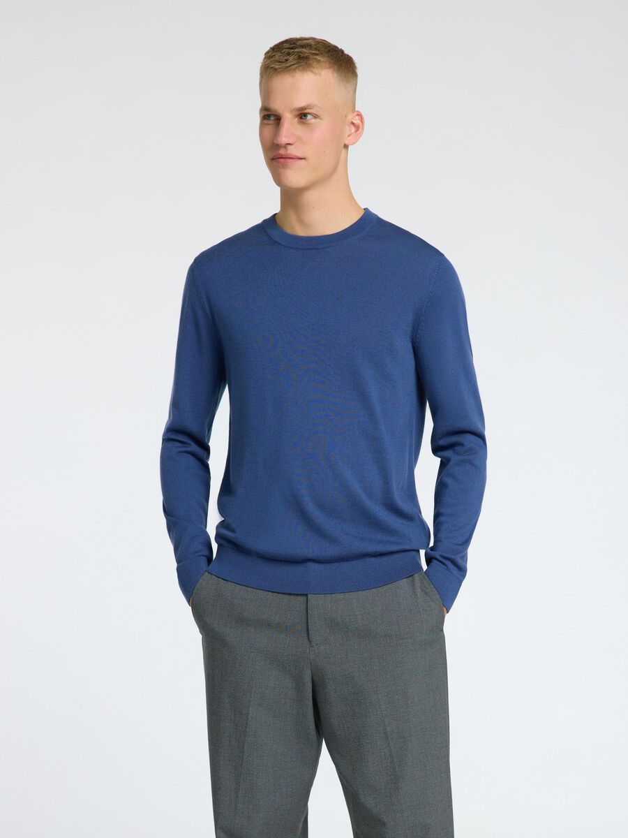 Tray Ls Knit Merino Crew Neck Noos - Blue