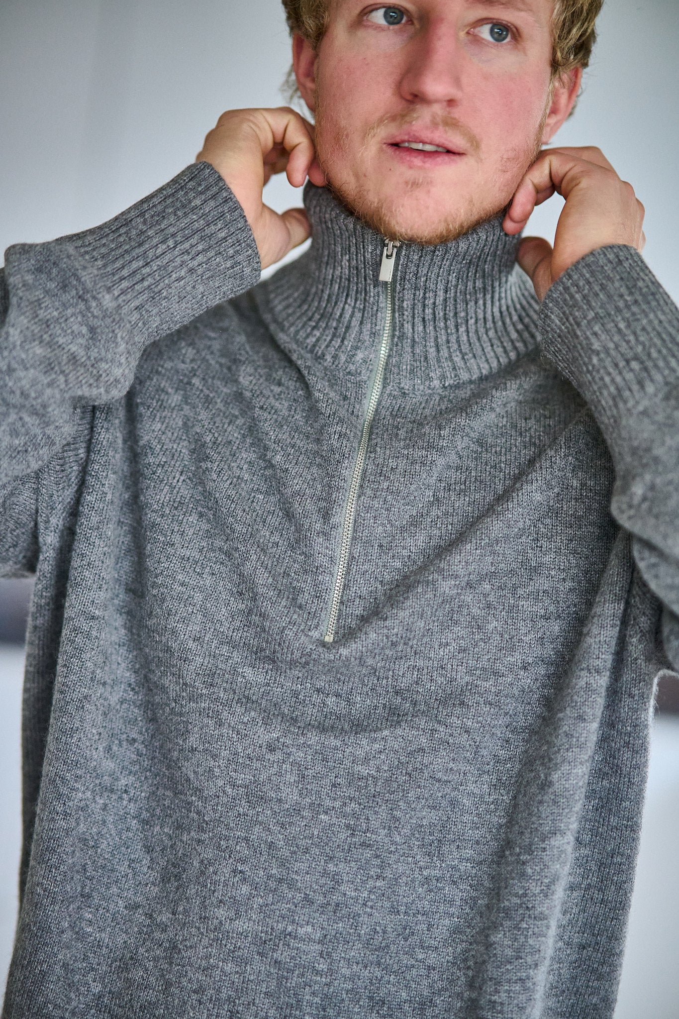 Calle Relaxed Cashmere Blend Half Zip - Medium Grey Melange