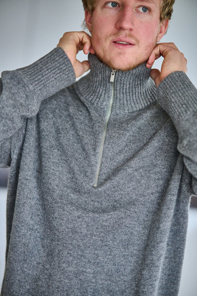 Calle Relaxed Cashmere Blend Half Zip - Medium Grey Melange