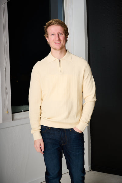 Cran LS Knit Structure Half Zip Polo - Angora