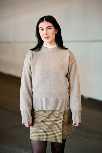 Cille Cashmere Blend LS Knit O-neck - Irish Cream