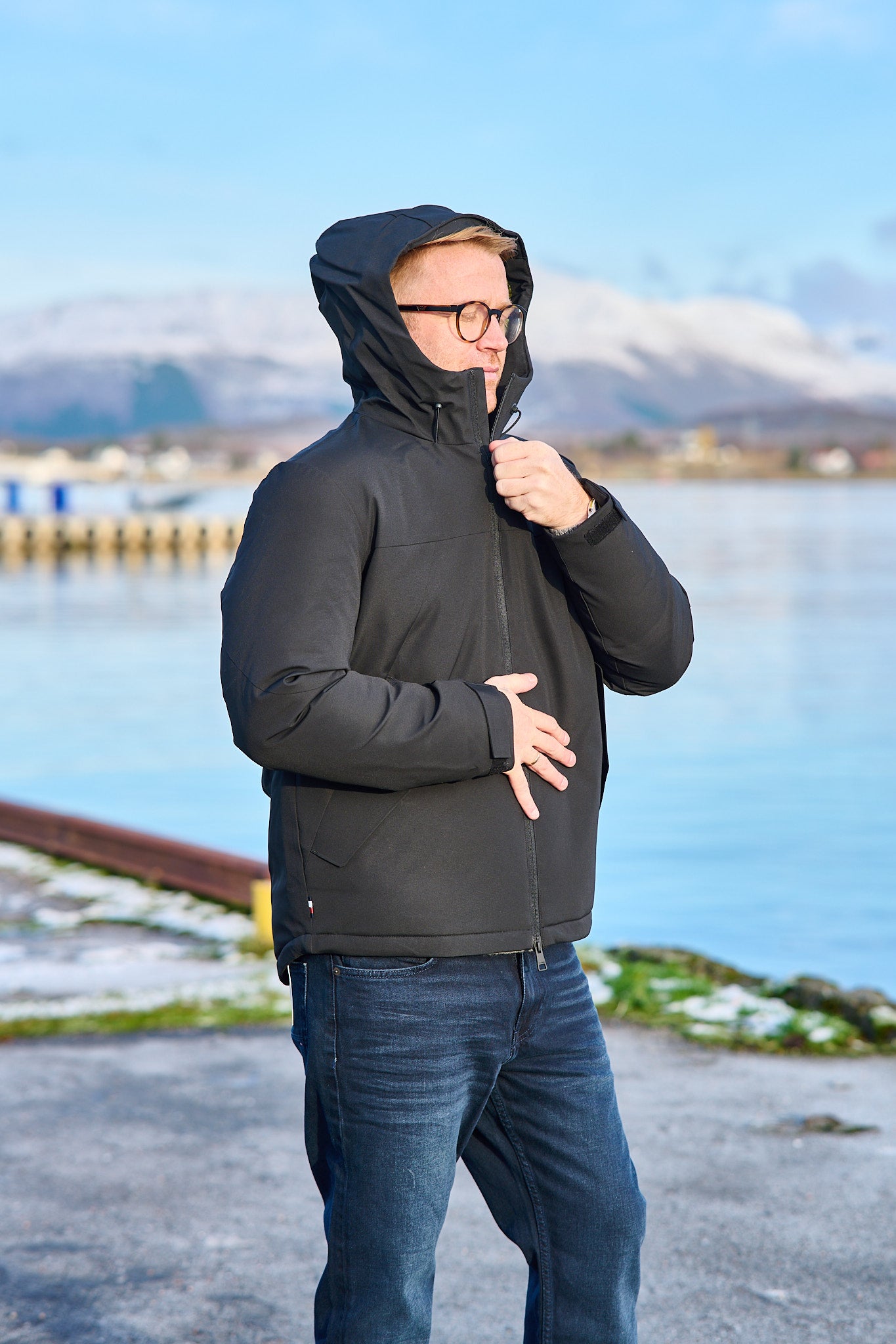 Tech Hooded Short Padded Jacket - Black