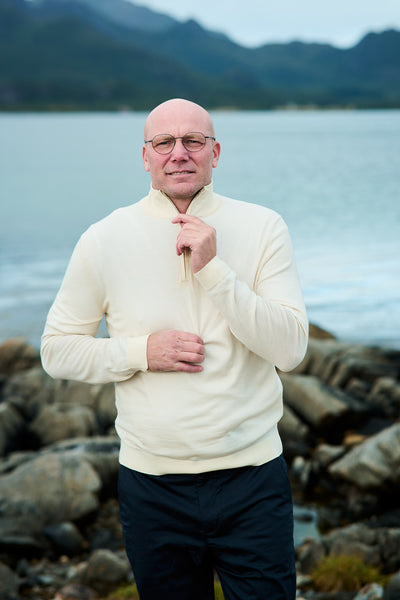 Extrafine Merino Wool Half Zip - Ivory White