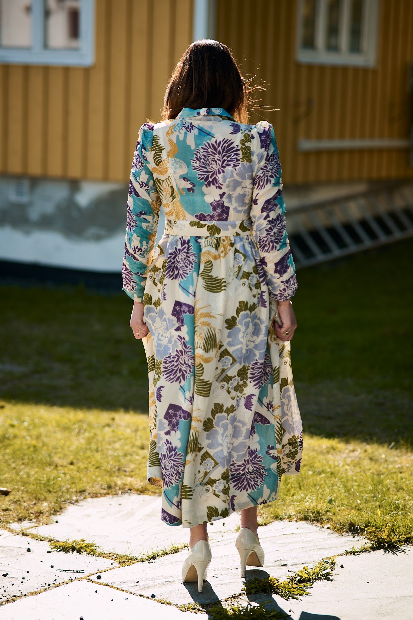 Jacquard Midi Dress Blue Birds