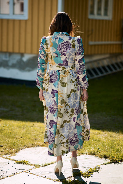 Jacquard Midi Dress Blue Birds