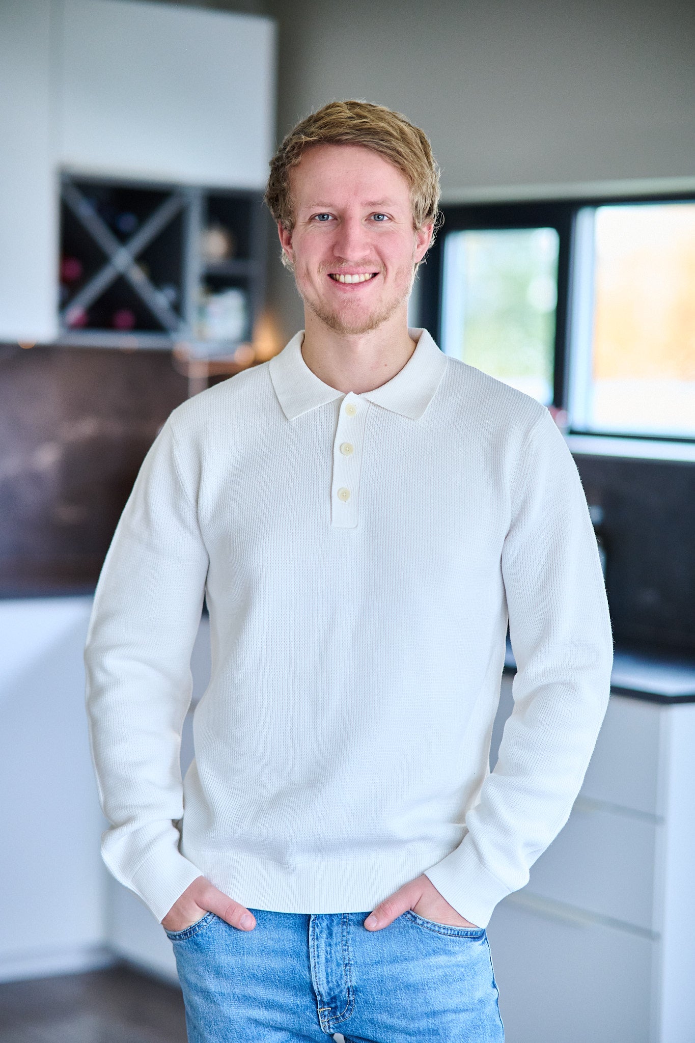 Dane LS Knit Structure Polo Neck - Egret