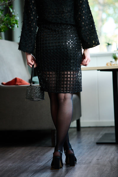 Laren HW Midi Sequins Skirt - Black