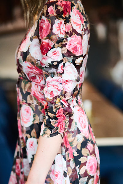 Satin Button-Down Dress - Midnight Roses